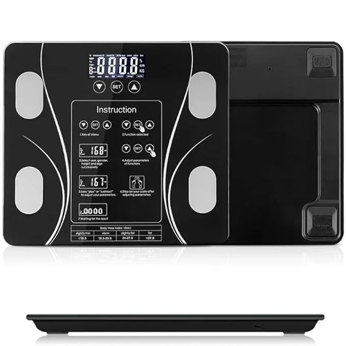ميزان رقمي إلكتروني بتقنية البلوتوث وإضاءة LED لقياس الوزن لون (أسود) - Image 4