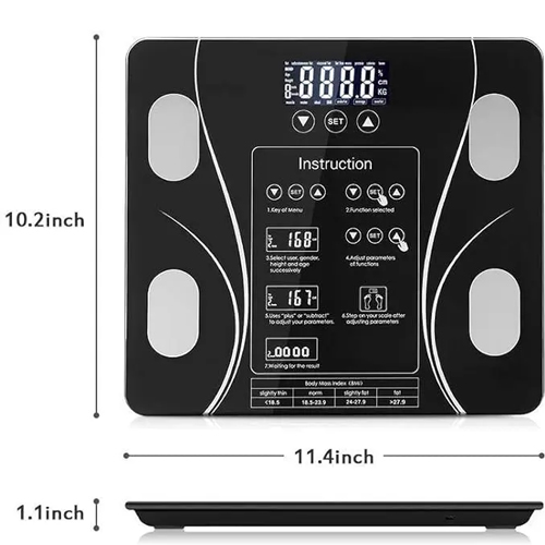 ميزان رقمي إلكتروني بتقنية البلوتوث وإضاءة LED لقياس الوزن لون (أسود) - Image 5