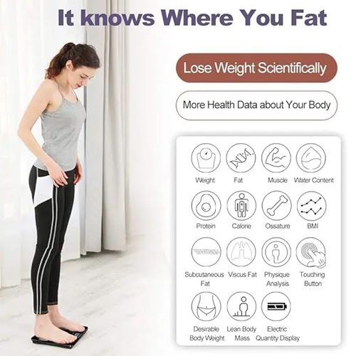 ميزان رقمي إلكتروني بتقنية البلوتوث وإضاءة LED لقياس الوزن لون (أسود). - Image 3