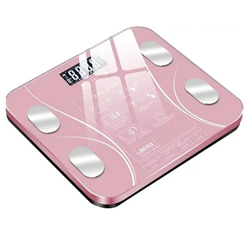 ميزان رقمي إلكتروني بتقنية البلوتوث وإضاءة LED لقياس الوزن لون (وردي). - Image 3