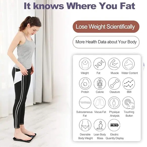 ميزان رقمي إلكتروني بتقنية البلوتوث وإضاءة LED لقياس الوزن لون (ارجواني). - Image 4