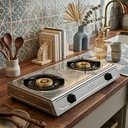 موقد غاز BOKO مزدوج الشعلة ستانلس ستيل إشعال ذاتي وتوفير للغاز - Image 5