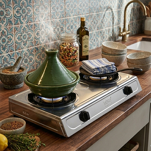 موقد غاز BOKO مزدوج الشعلة ستانلس ستيل إشعال ذاتي وتوفير للغاز - Image 6