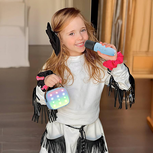 جهاز كاريوكي للأطفال مع مكبر صوت بلوتوث محمول K1L مع ميكروفونين لاسلكيين لون (أزرق) - Image 3