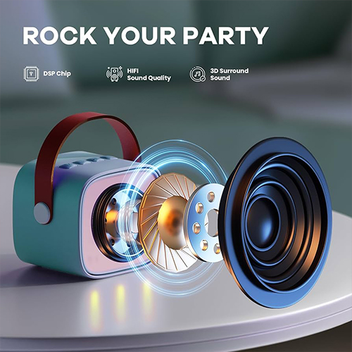 جهاز كاريوكي للأطفال مع مكبر صوت بلوتوث محمول K1L مع ميكروفونين لاسلكيين لون (أزرق) - Image 4