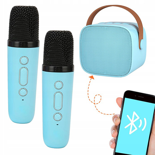 جهاز كاريوكي للأطفال مع مكبر صوت بلوتوث محمول K1L مع ميكروفونين لاسلكيين لون (أزرق) - Image 6