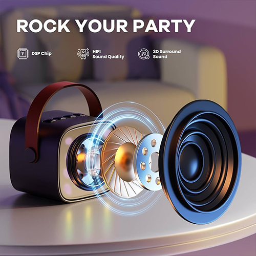 جهاز كاريوكي للأطفال مع مكبر صوت بلوتوث محمول K1L مع ميكروفونين لاسلكيين لون (أسود) - Image 3