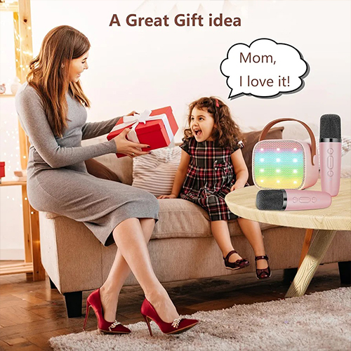 جهاز كاريوكي للأطفال مع مكبر صوت بلوتوث محمول K1L مع ميكروفونين لاسلكيين لون (بينك) - Image 4