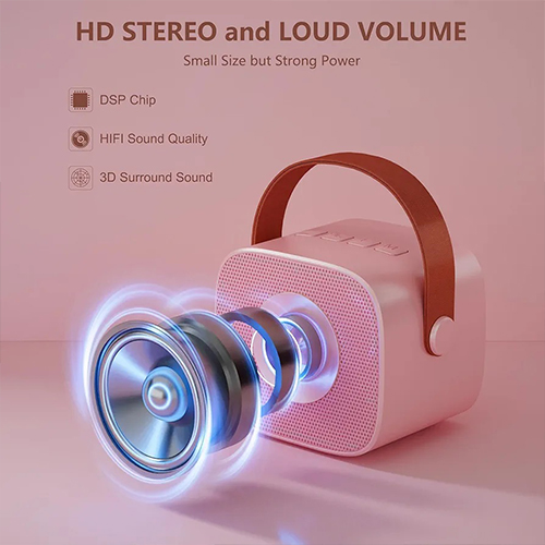 جهاز كاريوكي للأطفال مع مكبر صوت بلوتوث محمول K1L مع ميكروفونين لاسلكيين لون (بينك) - Image 8