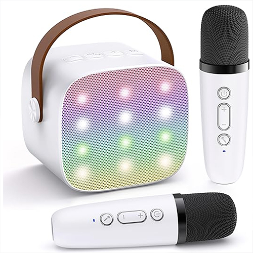 جهاز كاريوكي للأطفال مع مكبر صوت بلوتوث محمول K1L مع ميكروفونين لاسلكيين لون (أبيض) - Image 1