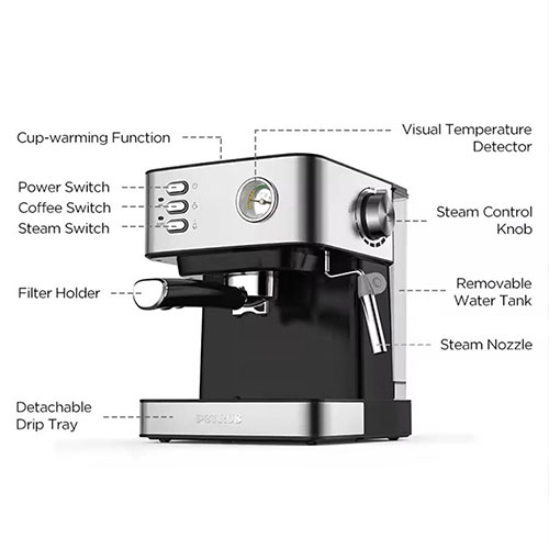 ماكينة القهوة DENX DX2093 بسعة 1.6 لتر - Image 5