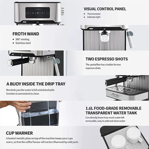 ماكينة صنع القهوة والإسبريسو DENX DX1770 بقوة 850 واط وسعة 1.6 لتر - Image 10