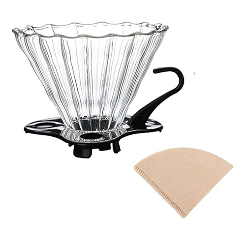 قمع ترشيح قهوة زجاجي V60 منقط قهوة احترافي لتحضير 1-2 كوب بدقة - Image 2