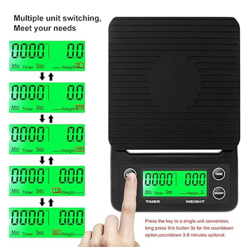 ميزان القهوة الإلكتروني مع مؤقت مدمج وشاشة LCD  باللون الاسود... - Image 4