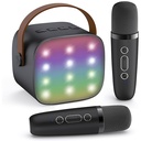 جهاز كاريوكي للأطفال مع مكبر صوت بلوتوث محمول K1L مع ميكروفونين لاسلكيين لون (أسود)