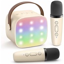 جهاز كاريوكي للأطفال مع مكبر صوت بلوتوث محمول K1L مع ميكروفونين لاسلكيين لون (بيج)